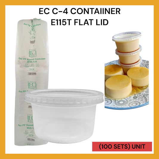 EC C-4 CONTAINER E115T FLAT LID (100SETS) PER PKT