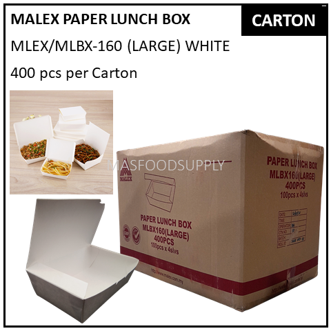 Mlex/MLBX-160 Large Paper Lunch Box / 400 pieces (White) Disposable Food Box Takeaway Container Kotak Makanan
