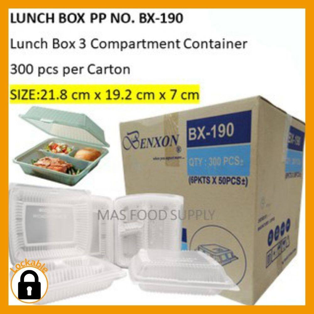 BX-190 Plastic 3 Comp Disposable Lunch Box(300pcs)Food Container/ Bekas Makanan