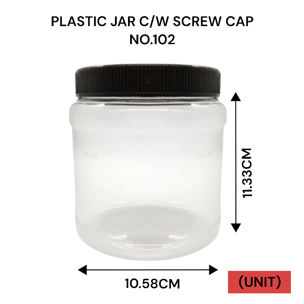 PLASTIC JAR C/W BLACK SCREW CAP NO.102 PER UNIT