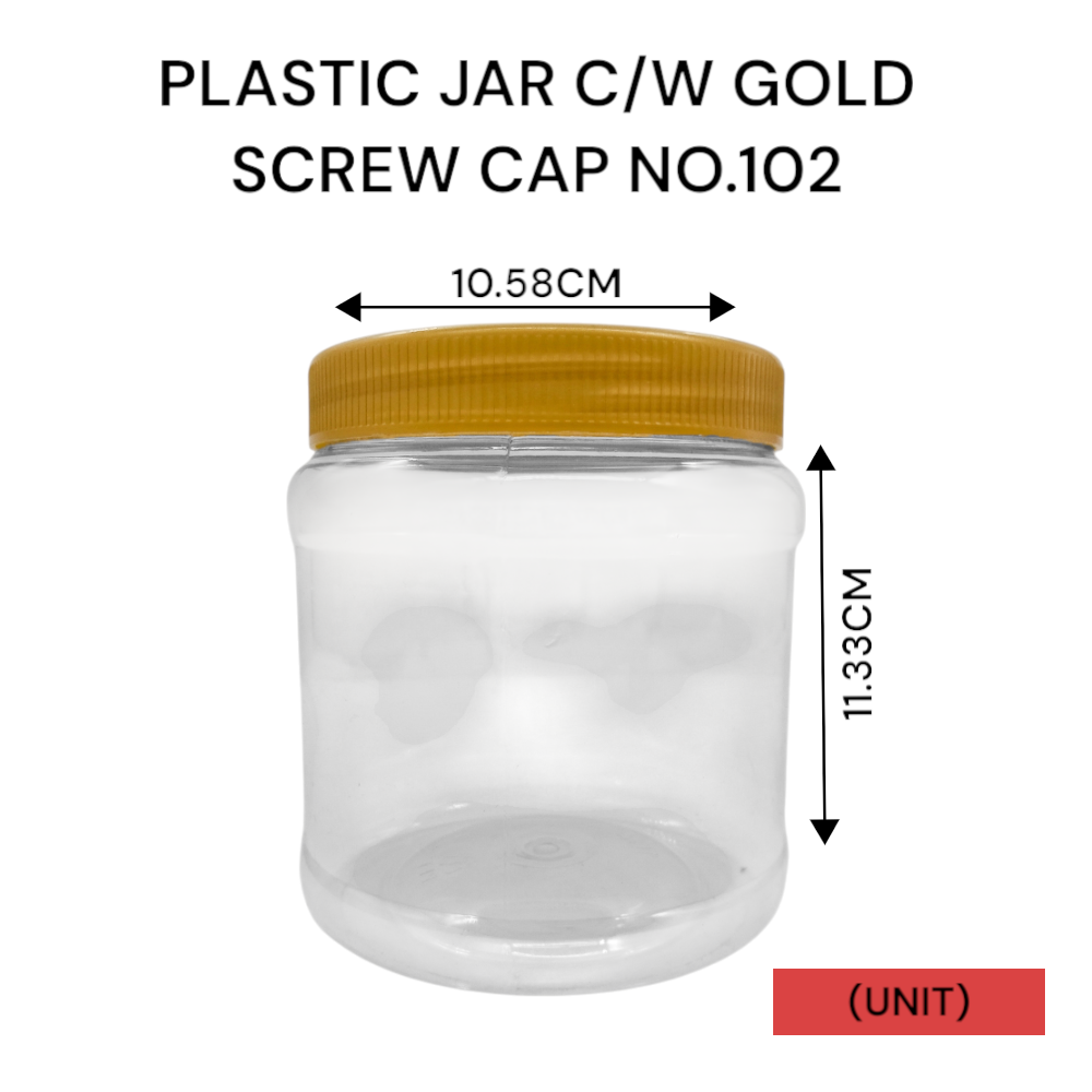 PLASTIC JAR C/W GOLD SCREW CAP NO.102 PER UNIT