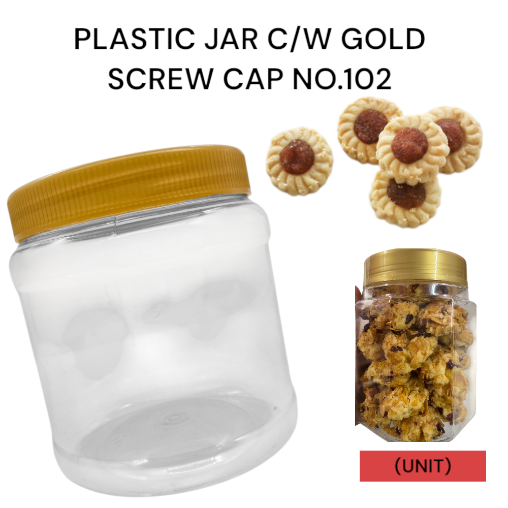 PLASTIC JAR C/W GOLD SCREW CAP NO.102 PER UNIT