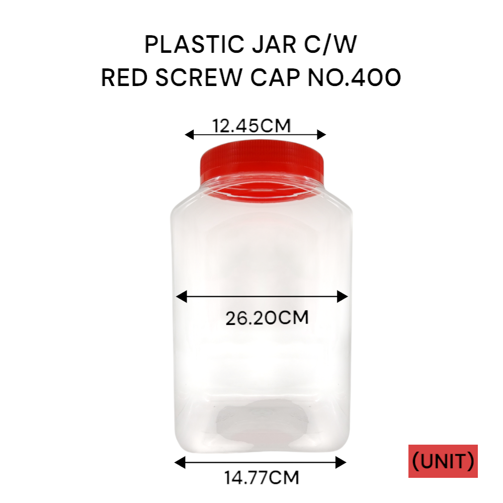 PLASTIC JAR C/W RED SCREW CAP NO.400 PER UNIT