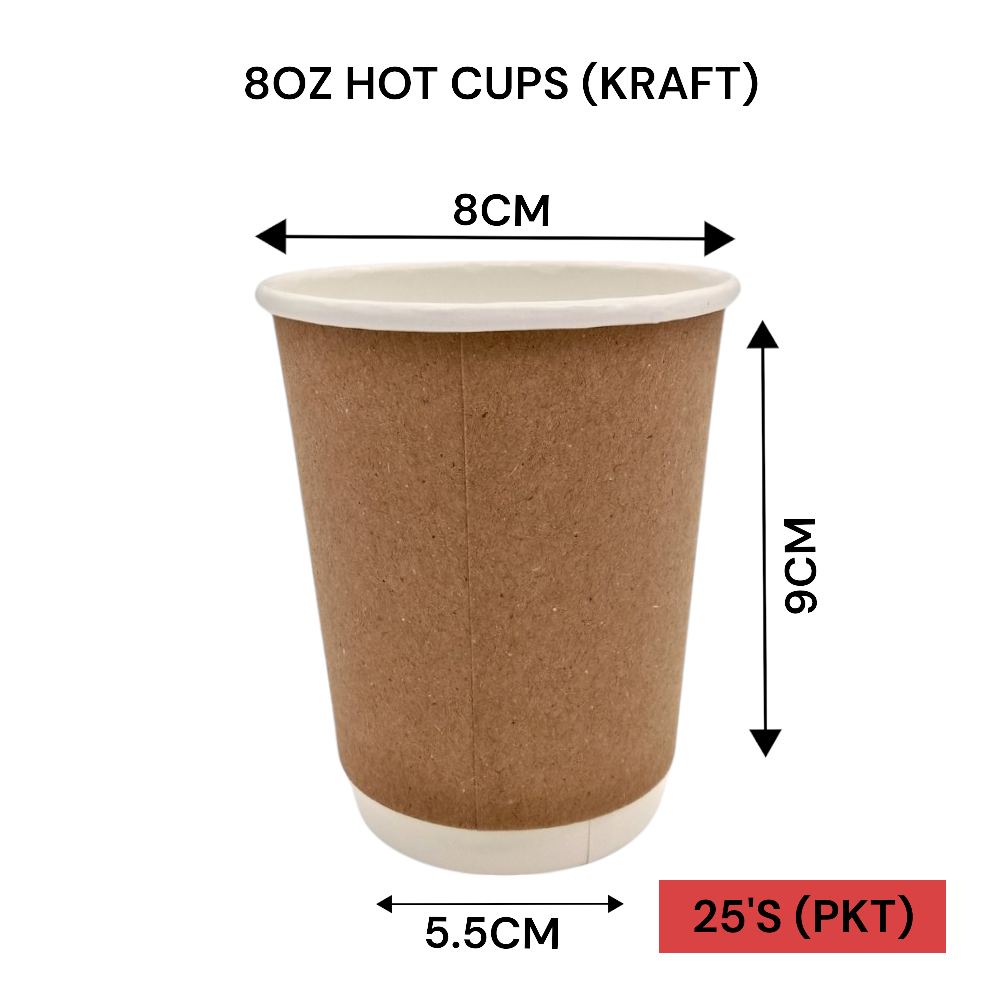 8OZ DW HOT CUPS (KRAFT) 25'S PER PKT