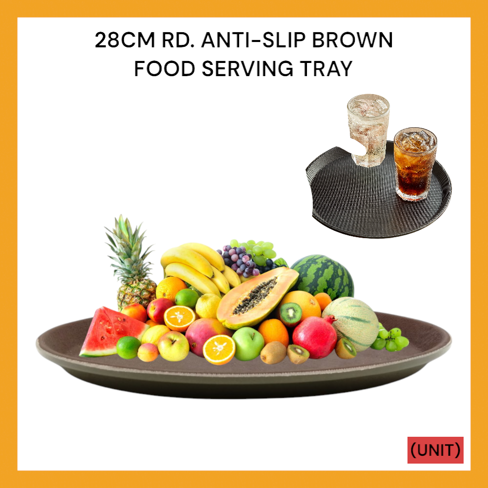 28CM RD.ANTI-SLIP BROWN FOOD SERVING TRAY (B36-27A) PER UNIT