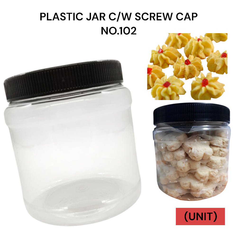 PLASTIC JAR C/W BLACK SCREW CAP NO.102 PER UNIT