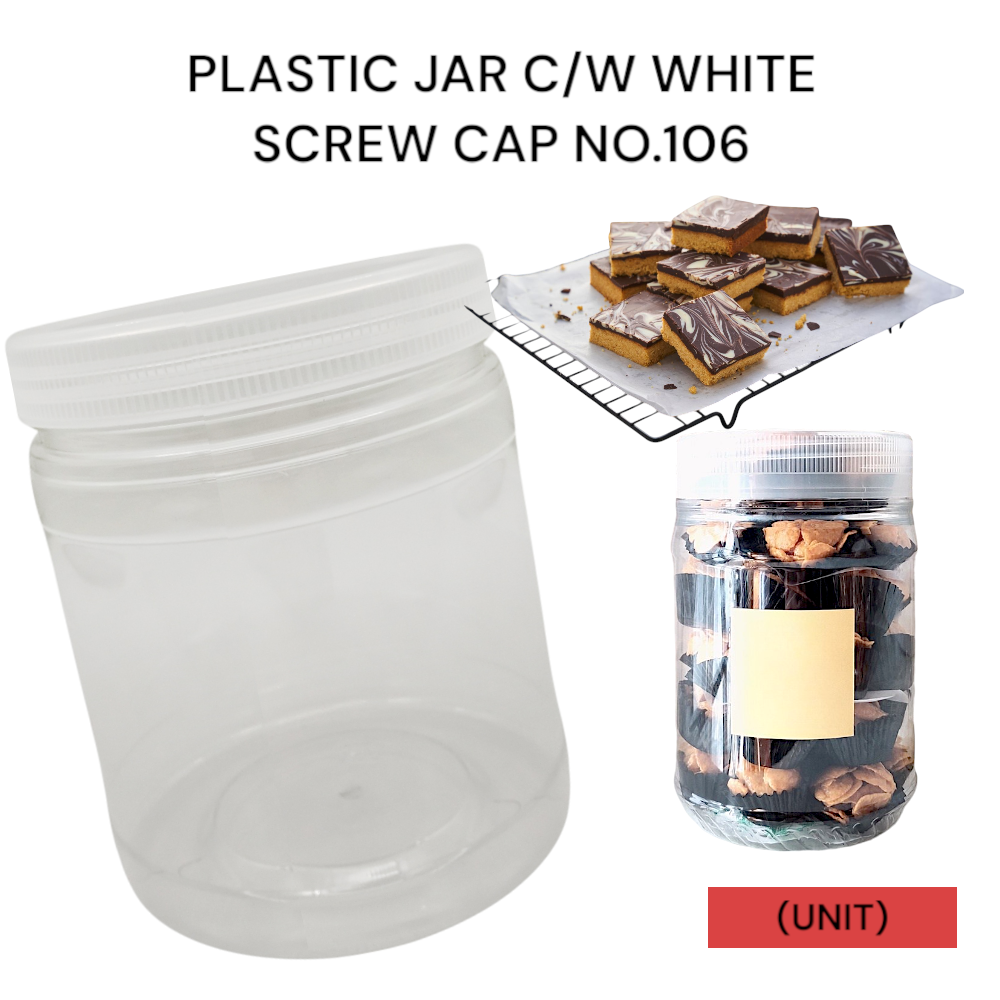 PLASTIC JAR C/W WHITE SCREW CAP NO.106 PER UNIT