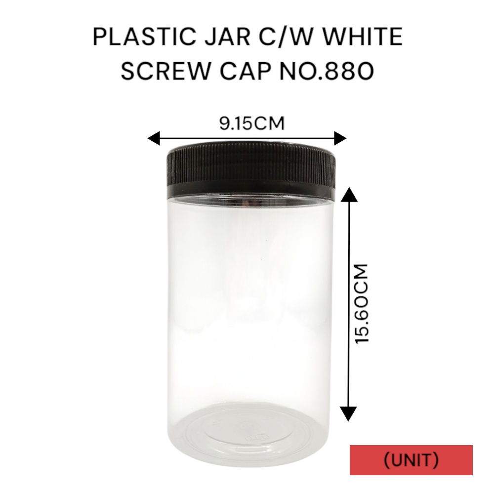PLASTIC JAR C/W BLACK SCREW CAP NO.880 PER UNIT