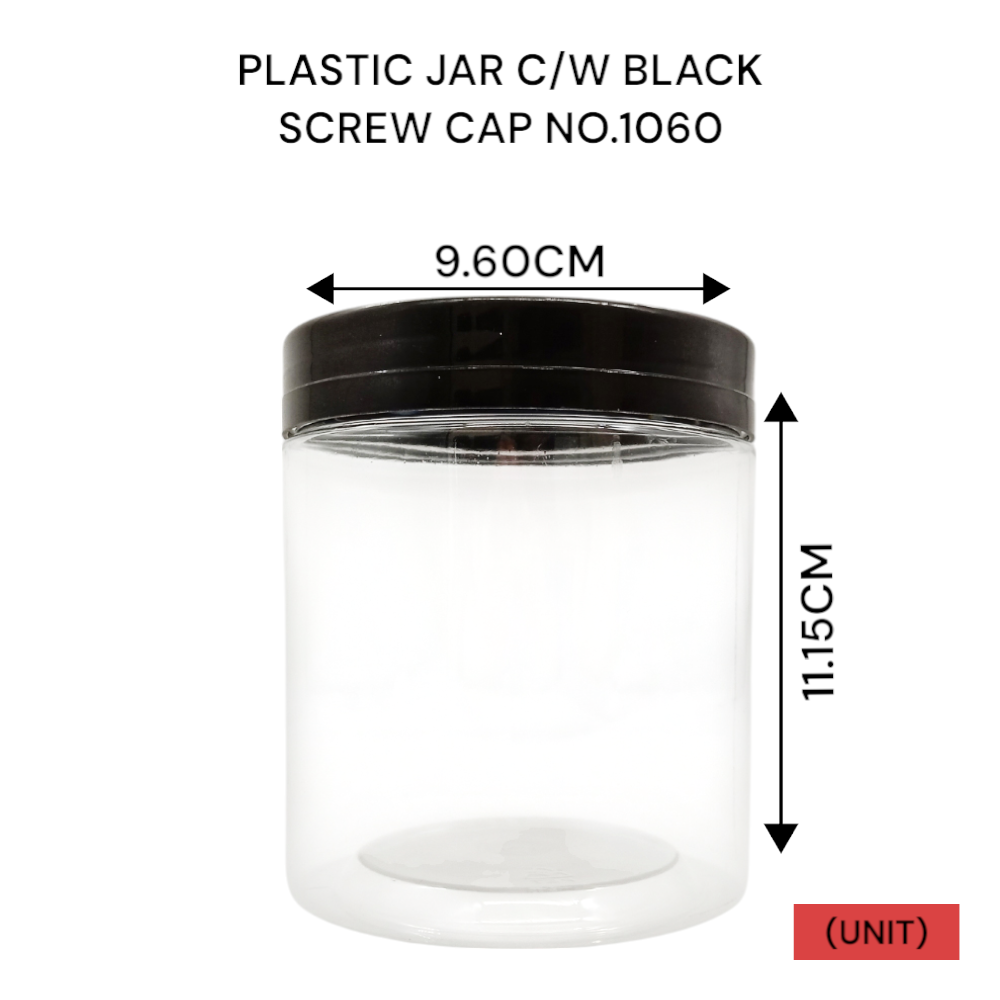 PLASTIC JAR C/W BLACK SCREW CAP NO.1060 PER UNIT