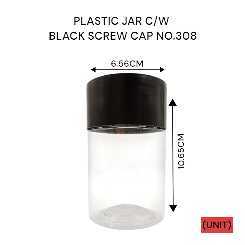 PLASTIC JAR C/W BLACK SCREW CAP NO. 308 PER UNIT