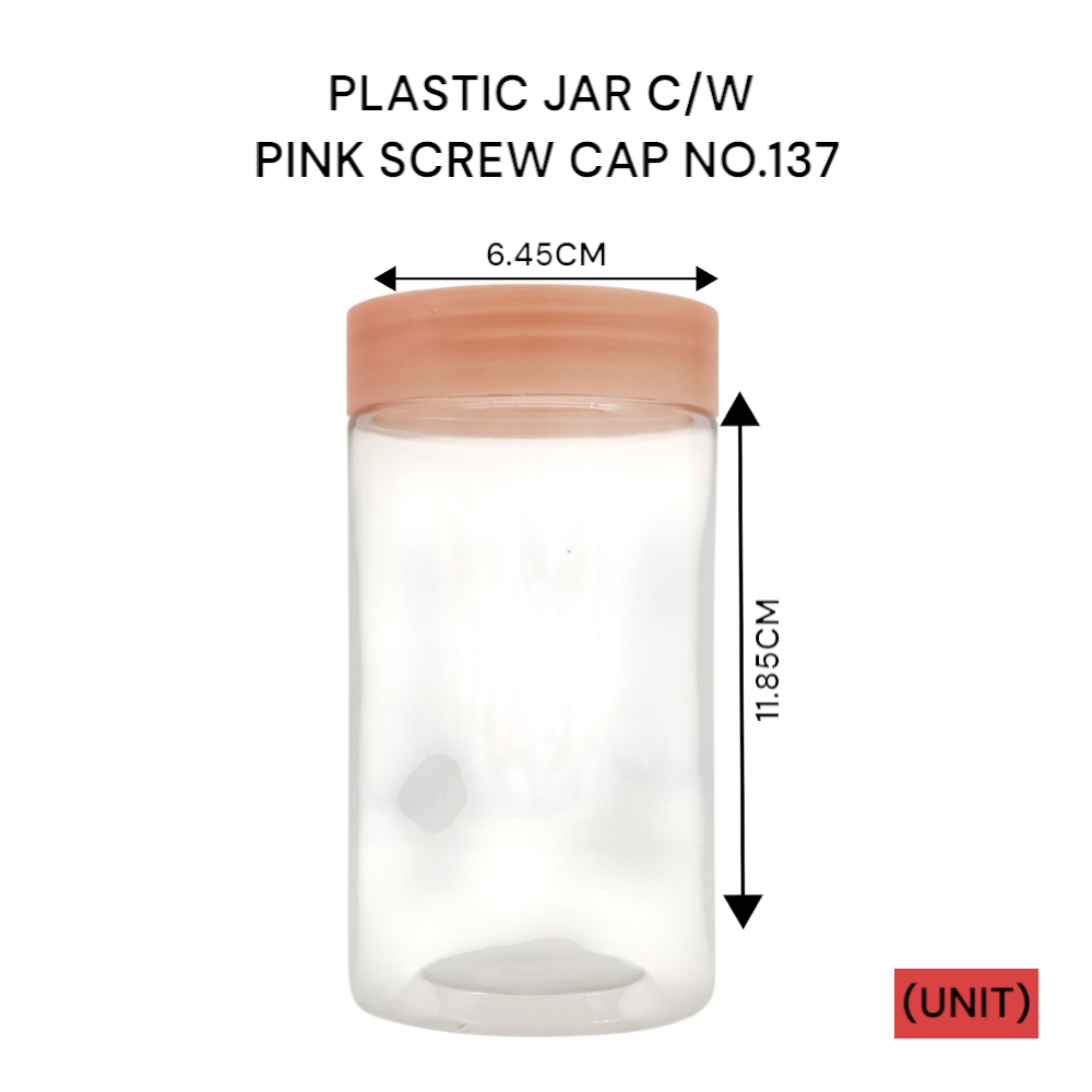 PLASTIC JAR C/W PINK SCREW CAP NO.137 PER UNIT