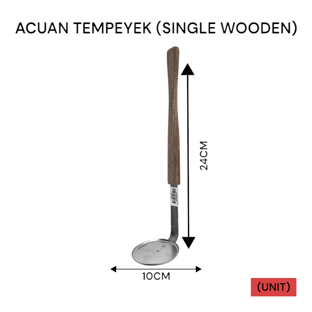 STAINLESS STEEL ACUAN TEMPEYEK (SINGLE WOODEN HANDLE)