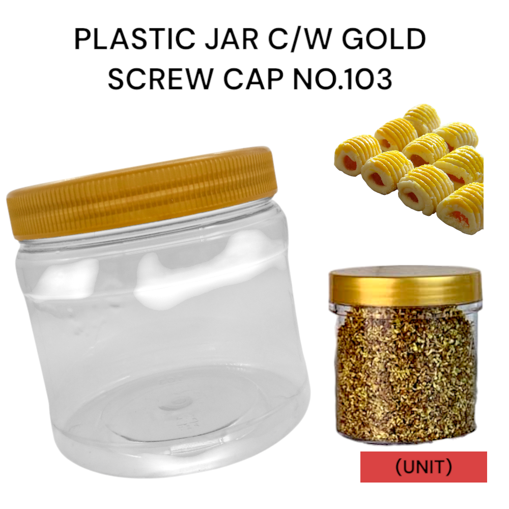 PLASTIC JAR C/W GOLD SCREW CAP NO.103 PER UNIT