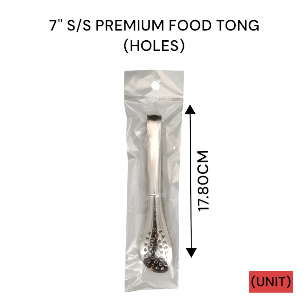 7" S/S PREMIUM FOOD TONG (HOLES) (304/E001) PER UNIT
