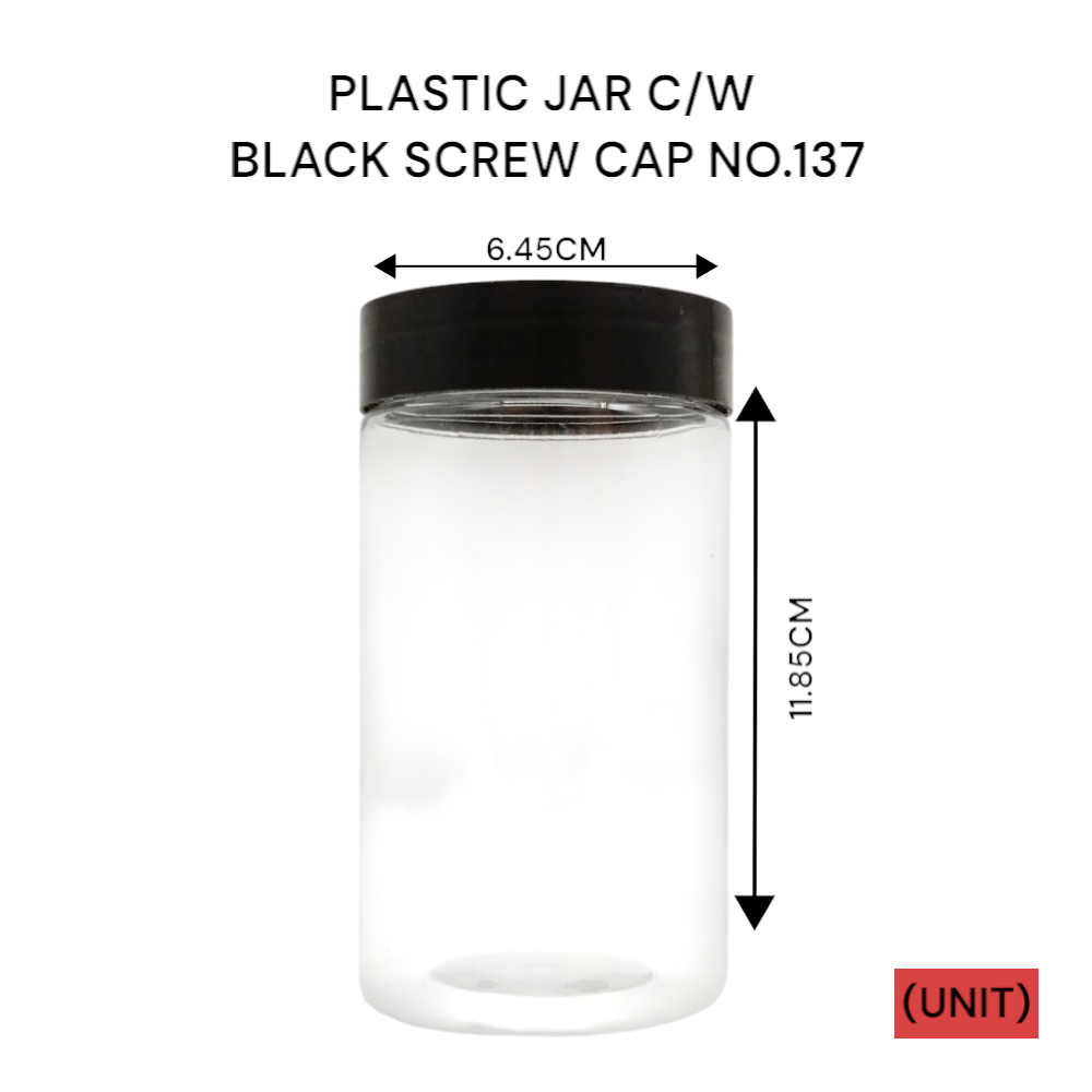 PLASTIC JAR C/W BLACK SCREW CAP NO.137 PER UNIT