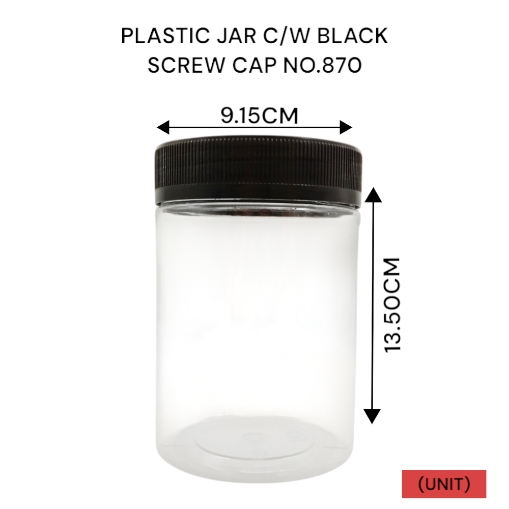 PLASTIC JAR C/W BLACK SCREW CAP NO.870 PER UNIT