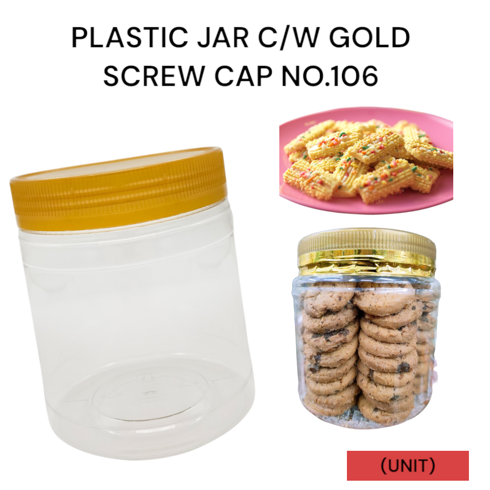 PLASTIC JAR C/W GOLD SCREW CAP NO.106 PER UNIT
