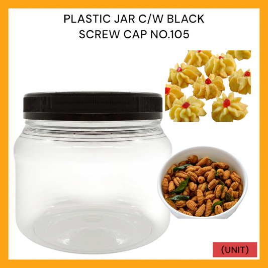 PLASTIC JAR C/W BLACK SCREW CAP NO.105 PER UNIT
