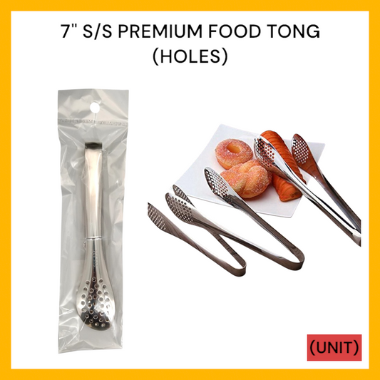 7" S/S PREMIUM FOOD TONG (HOLES) (304/E001) PER UNIT