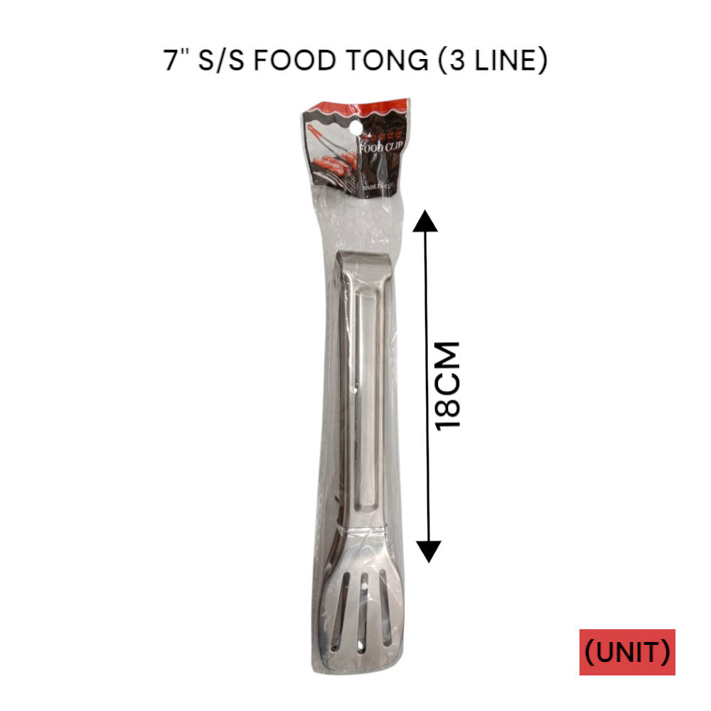 7" S/S FOOD TONG (3LINE) PER UNIT