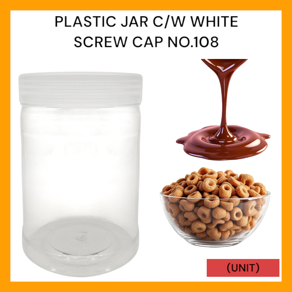 PLASTIC JAR C/W WHITE SCREW CAP NO.108 PER UNIT