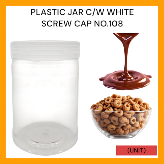 PLASTIC JAR C/W WHITE SCREW CAP NO.108 PER UNIT