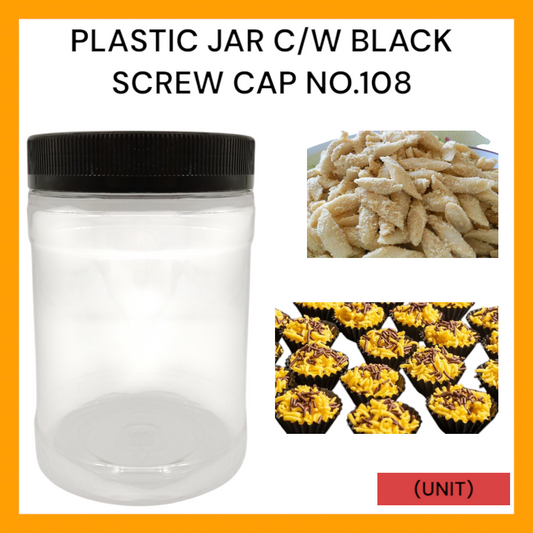 PLASTIC JAR C/W BLACK SCREW CAP NO.108 PER UNIT