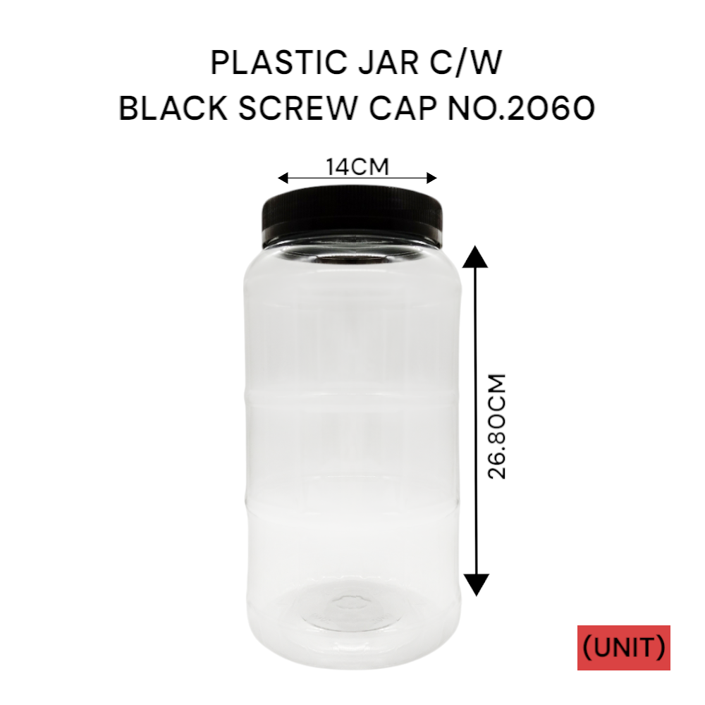 PLASTIC JAR C/W BLACK SCREW CAP NO.2060 PER UNIT