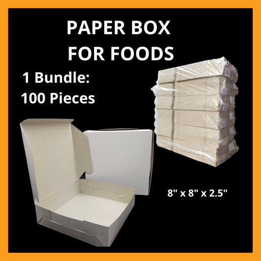 (100 Pcs) 8 Inches Square White Cake Box/ Dessert/ Cream Puff Box/ Kotak Segi Empat Sama untuk Kek Kuih Lapis