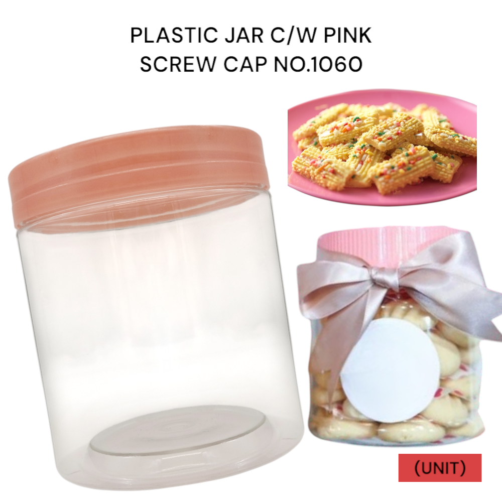PLASTIC JAR C/W PINK SCREW CAP NO.1060 PER UNIT