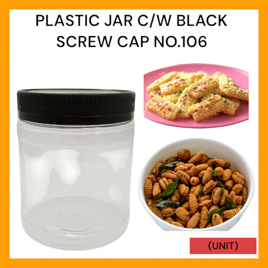 PLASTIC JAR C/W BLACK SCREW CAP NO.106 PER UNIT