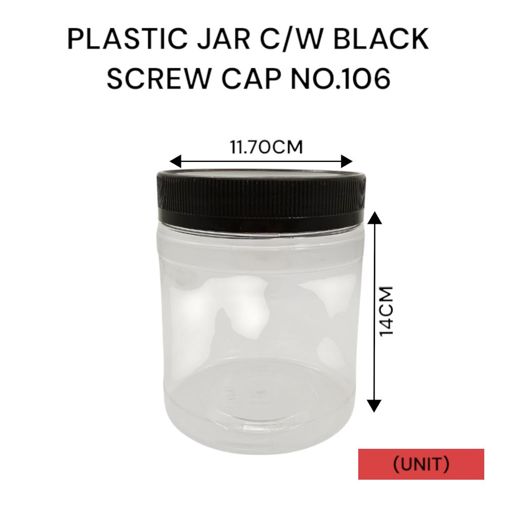 PLASTIC JAR C/W BLACK SCREW CAP NO.106 PER UNIT