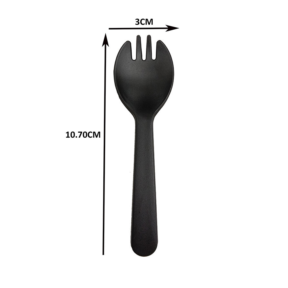 DISPOSABLE PLASTIC DESSERT SPOON AND FORK (BLACK) 100'S Per Pack