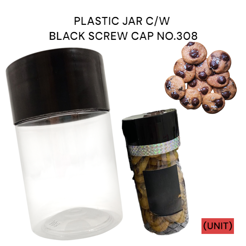 PLASTIC JAR C/W BLACK SCREW CAP NO. 308 PER UNIT