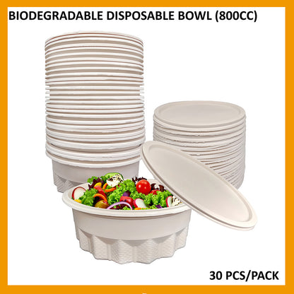 BIODEGRADABLE DISPOSABLE BOWL LUNCH BOX 800CC 30pcs Per Pack