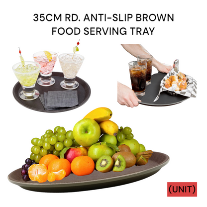 35CM RD. ANTI-SLIP BROWN FOOD SERVING TRAY (B36-27B 1400) PER UNIT