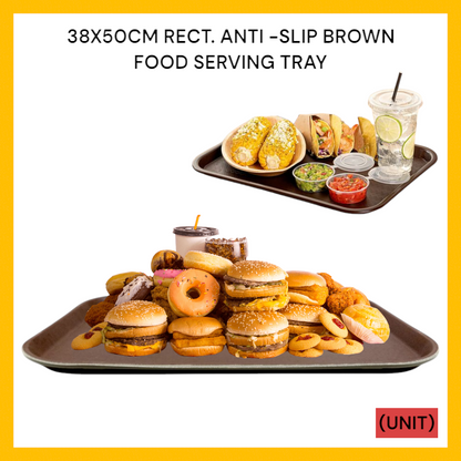 38X50CM RECT. ANTI-SLIP BROWN FOOD SERVING TRAY (B36-26C 1320) PER UNIT