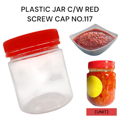 PLASTIC JAR C/W RED SCREW CAP NO.117 PER UNIT