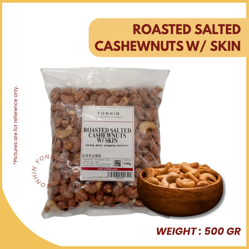 ROASTED SALTED CASHEWNUTS W/ SKIN 500GM-PKT-R