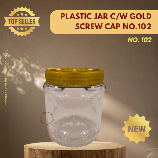 PLASTIC JAR C/W GOLD SCREW CAP NO.102-UNIT