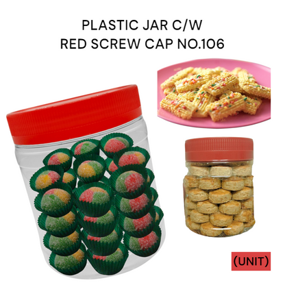 PLASTIC JAR C/W RED SCREW CAP NO.106 PER UNIT