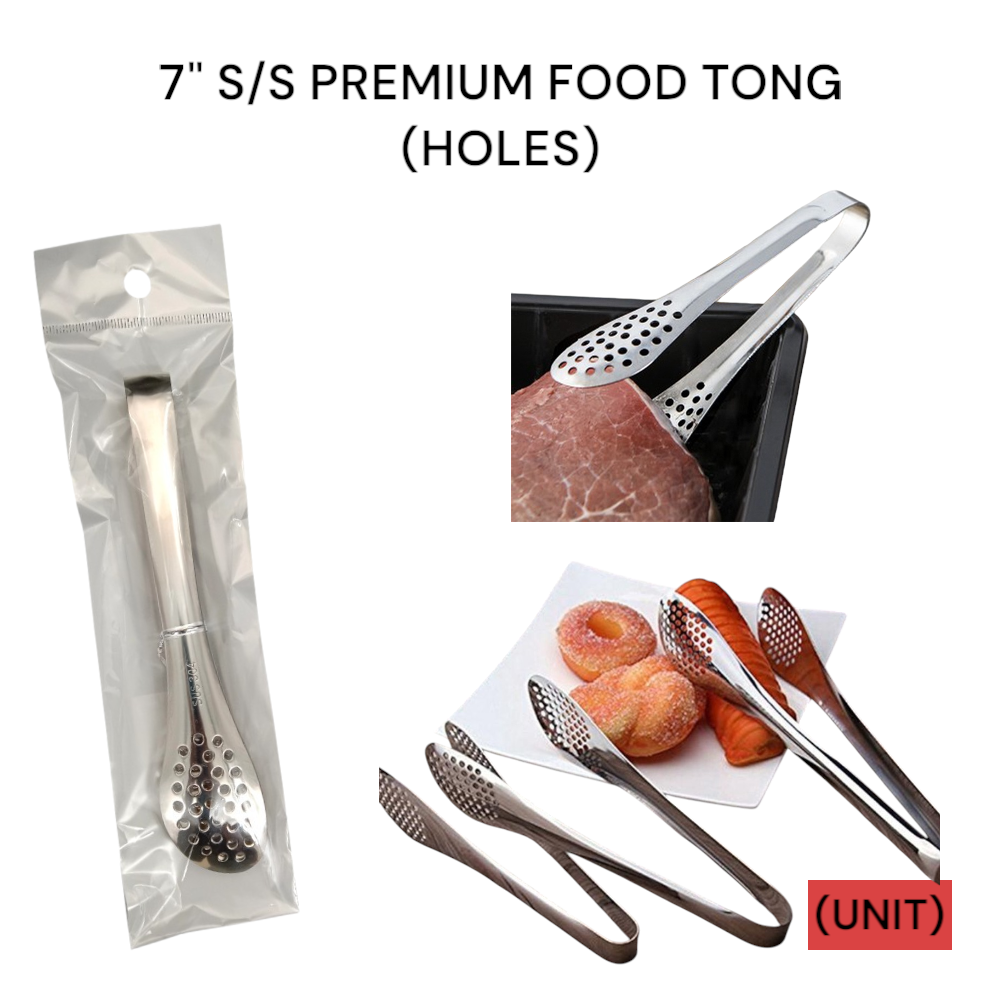 7" S/S PREMIUM FOOD TONG (HOLES) (304/E001) PER UNIT