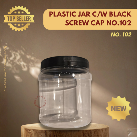 PLASTIC JAR C/W BLACK SCREW CAP NO.102-UNIT