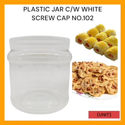 PLASTIC JAR C/W WHITE SCREW CAP NO.102 PER UNIT