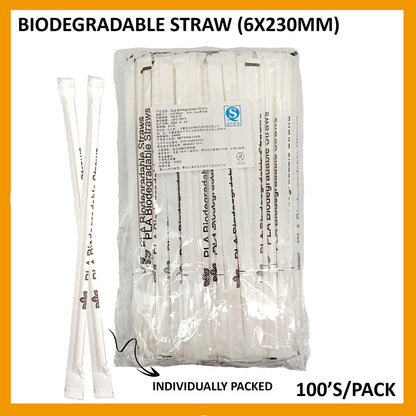 6X230MM BIODEGRADABLE STRAW (INDIVIDUAL PACK) 100'S Per Pack