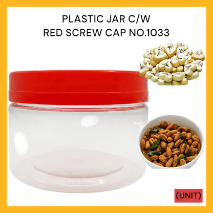 PLASTIC JAR C/W RED SCREW CAP NO.1033 PER UNIT