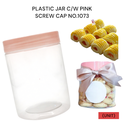 PLASTIC JAR C/W PINK SCREW CAP NO.1073 PER UNIT