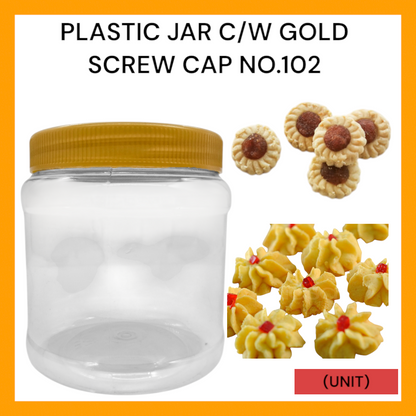 PLASTIC JAR C/W GOLD SCREW CAP NO.102 PER UNIT
