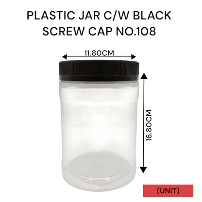 PLASTIC JAR C/W BLACK SCREW CAP NO.108 PER UNIT