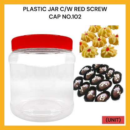 PLASTIC JAR C/W RED SCREW CAP NO.102 PER UNIT